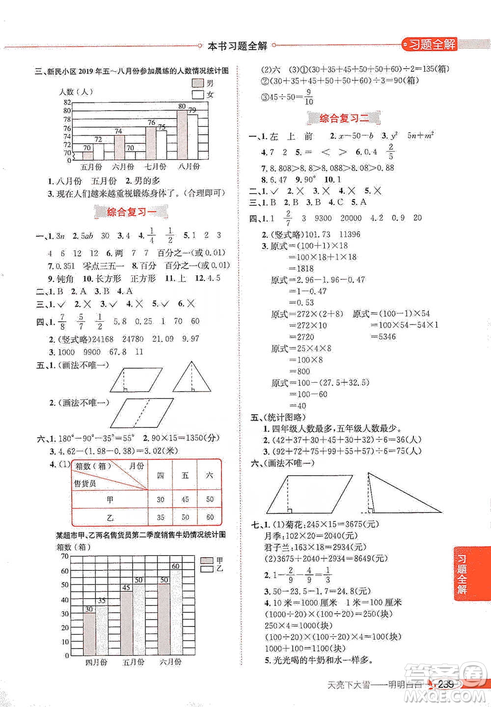 陜西人民教育出版社2021小學(xué)教材全解四年級(jí)下冊(cè)數(shù)學(xué)河北教育版參考答案