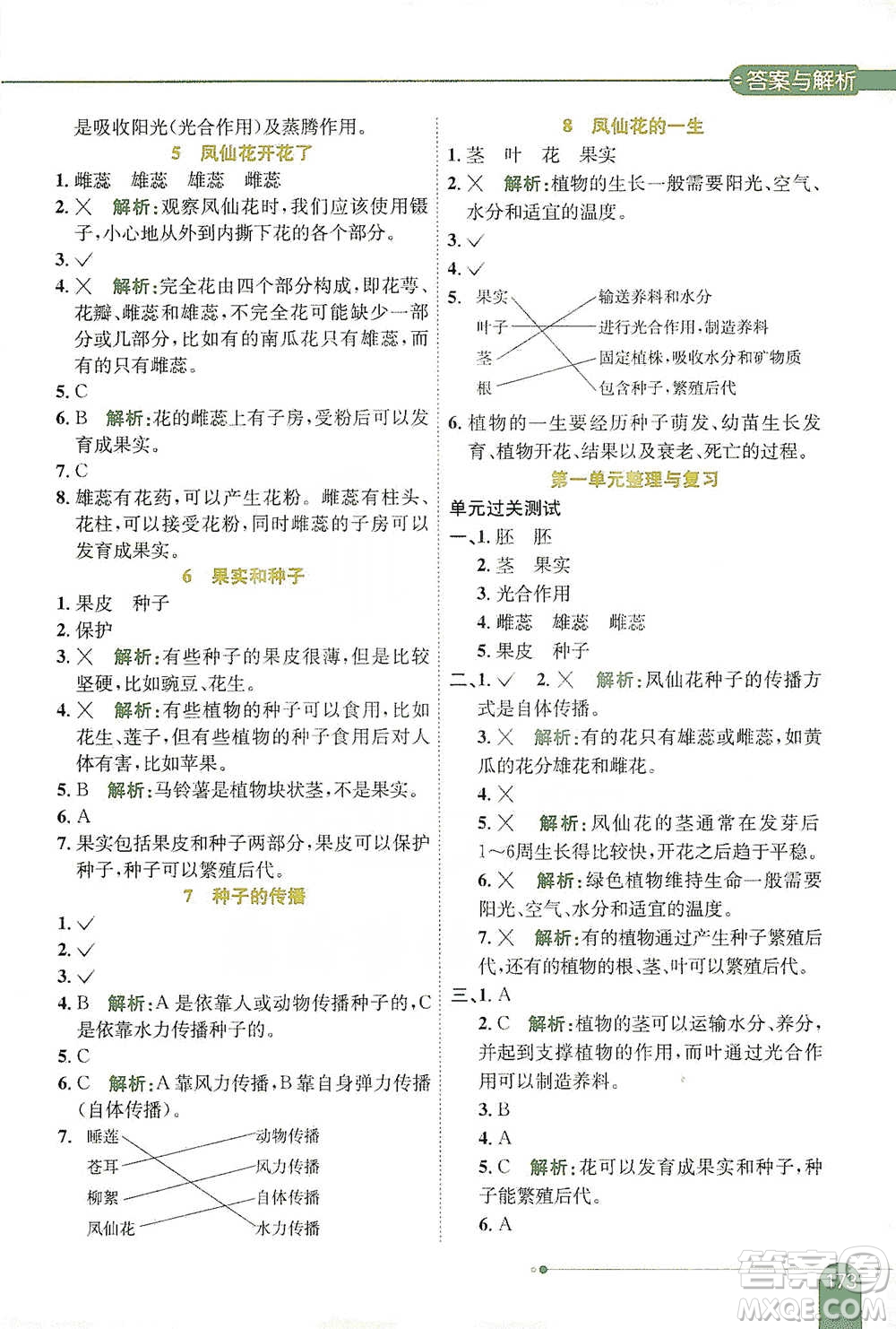 陜西人民教育出版社2021小學教材全解四年級下冊科學教育科學版參考答案