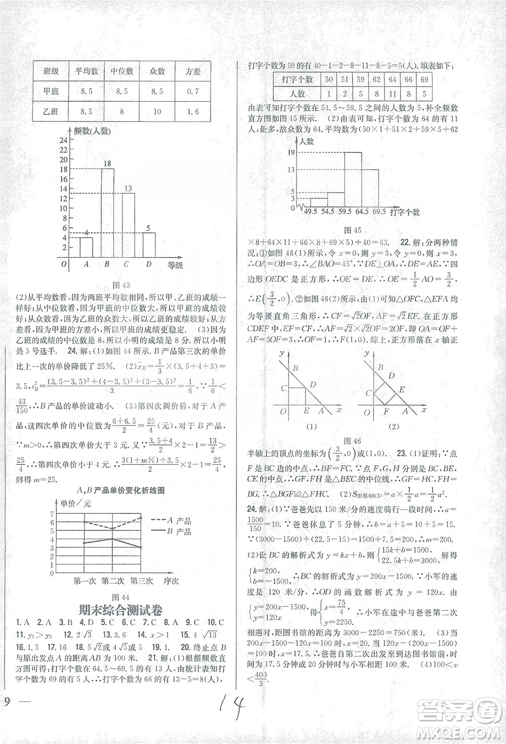 吉林人民出版社2021全科王同步課時(shí)練習(xí)測試卷數(shù)學(xué)八年級(jí)下冊新課標(biāo)人教版答案