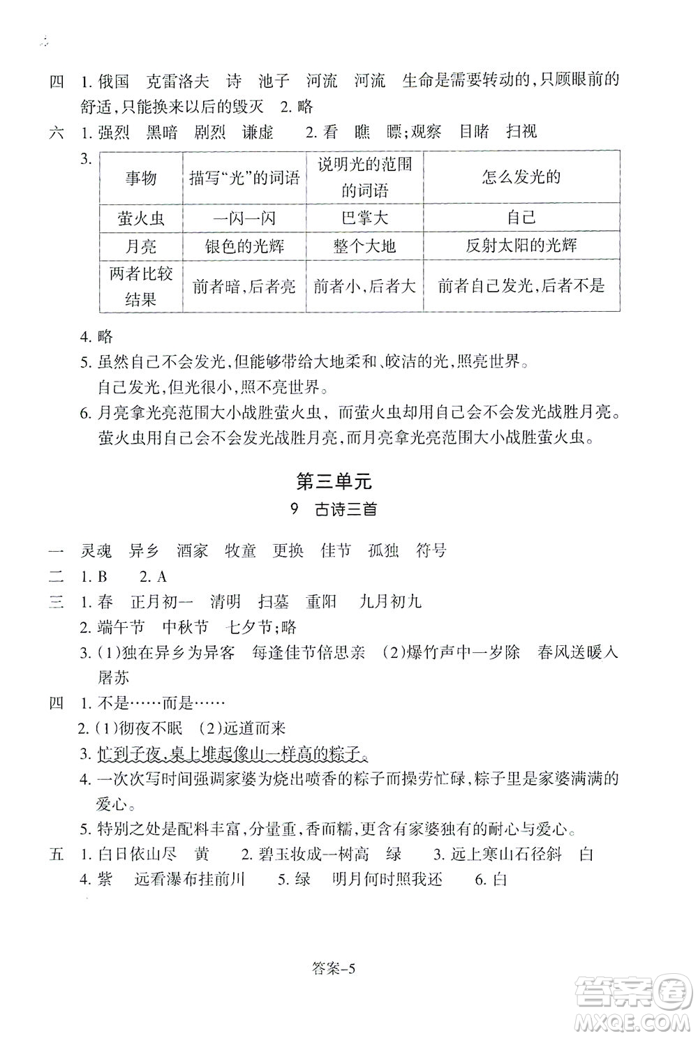 浙江少年兒童出版社2021每課一練三年級下冊小學(xué)語文R人教版答案