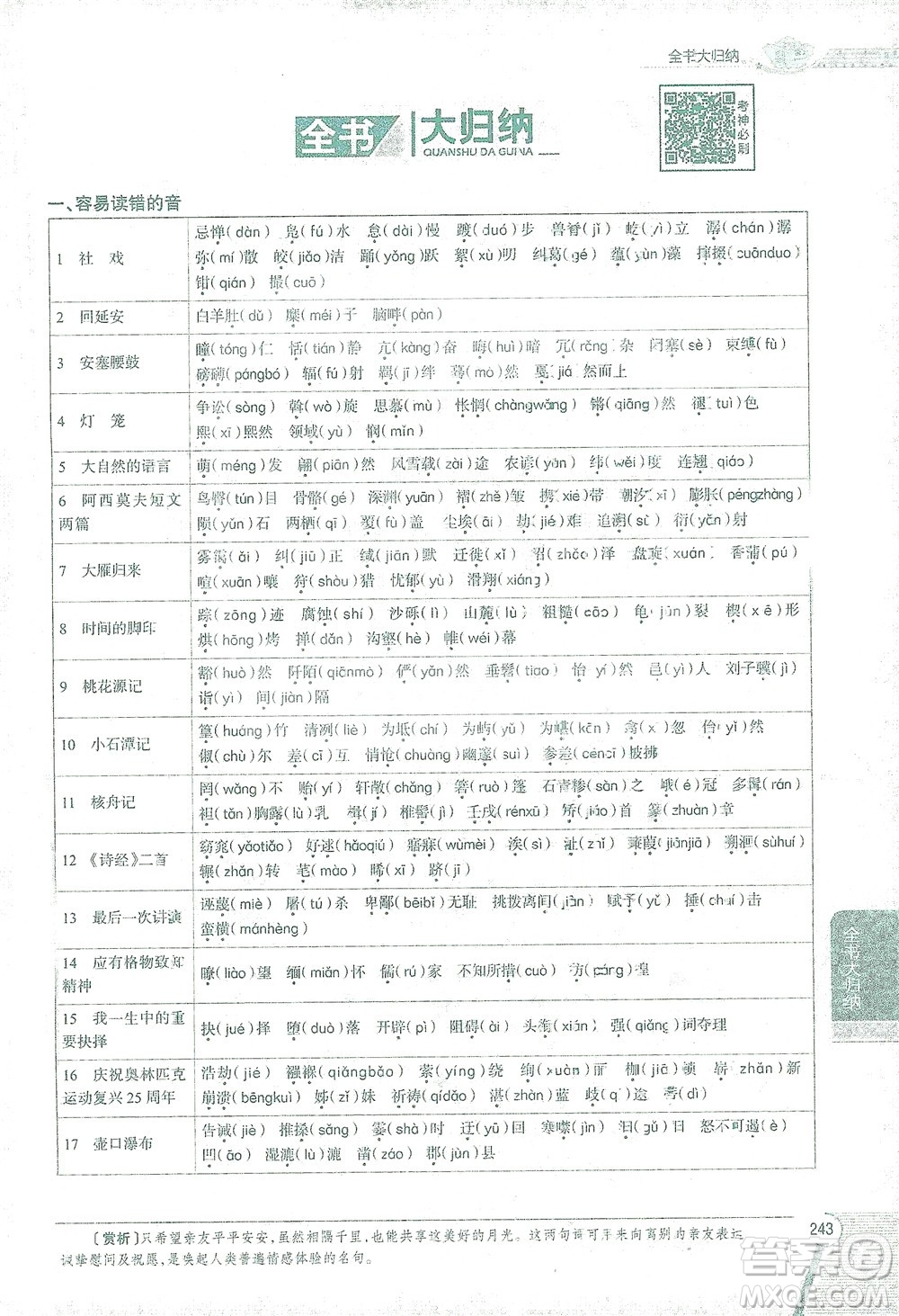 陜西人民教育出版社2021中學(xué)教材全解八年級語文下冊人教版參考答案