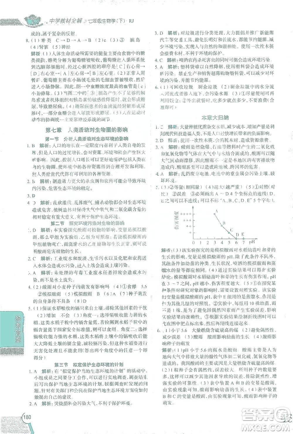 陜西人民教育出版社2021中學(xué)教材全解七年級(jí)生物下冊(cè)人教版參考答案