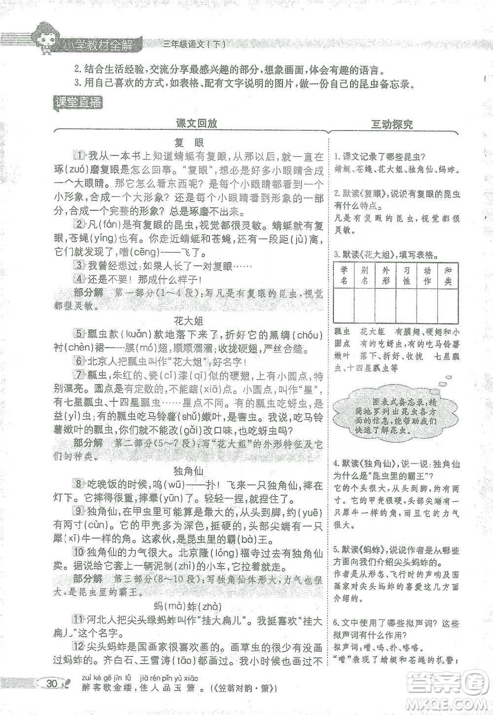 陜西人民教育出版社2021小學(xué)教材全解三年級(jí)語(yǔ)文下冊(cè)人教版參考答案