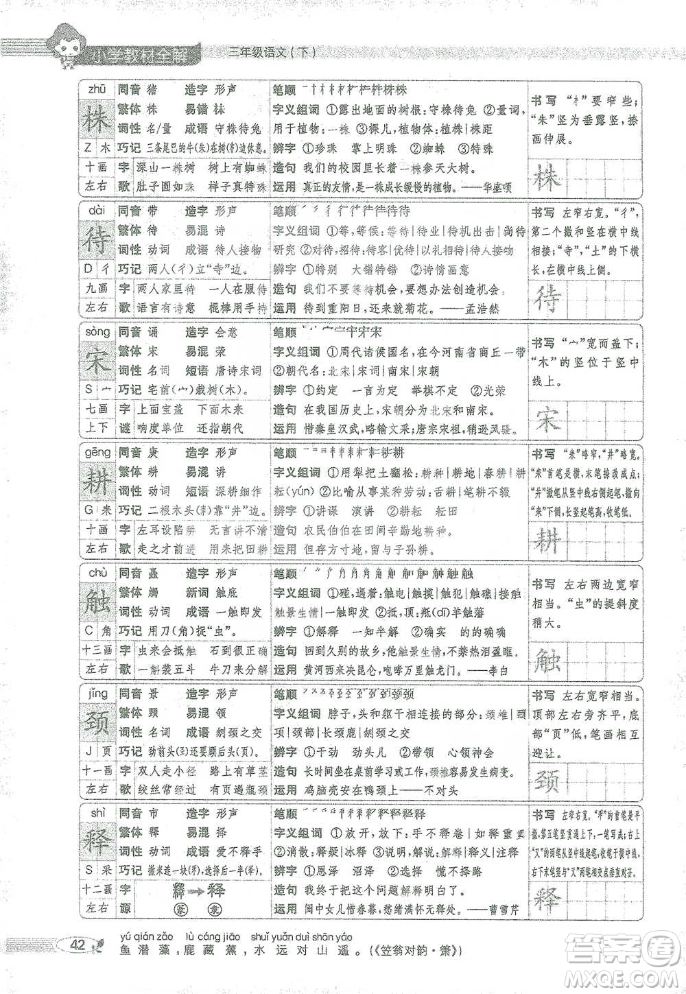 陜西人民教育出版社2021小學(xué)教材全解三年級(jí)語(yǔ)文下冊(cè)人教版參考答案