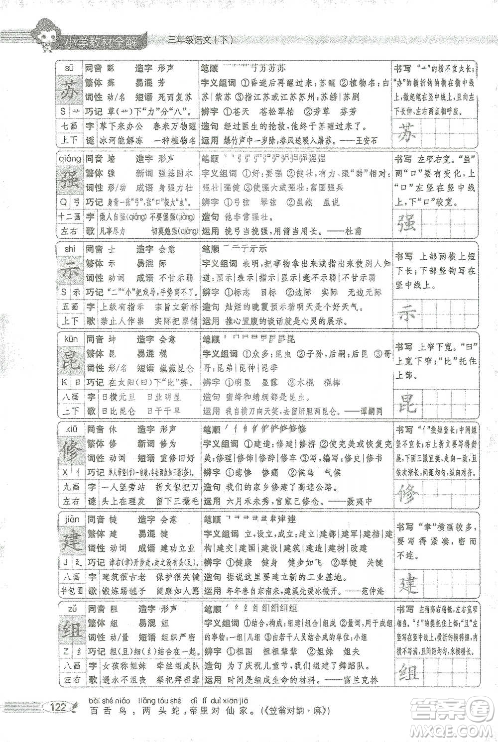 陜西人民教育出版社2021小學(xué)教材全解三年級(jí)語(yǔ)文下冊(cè)人教版參考答案