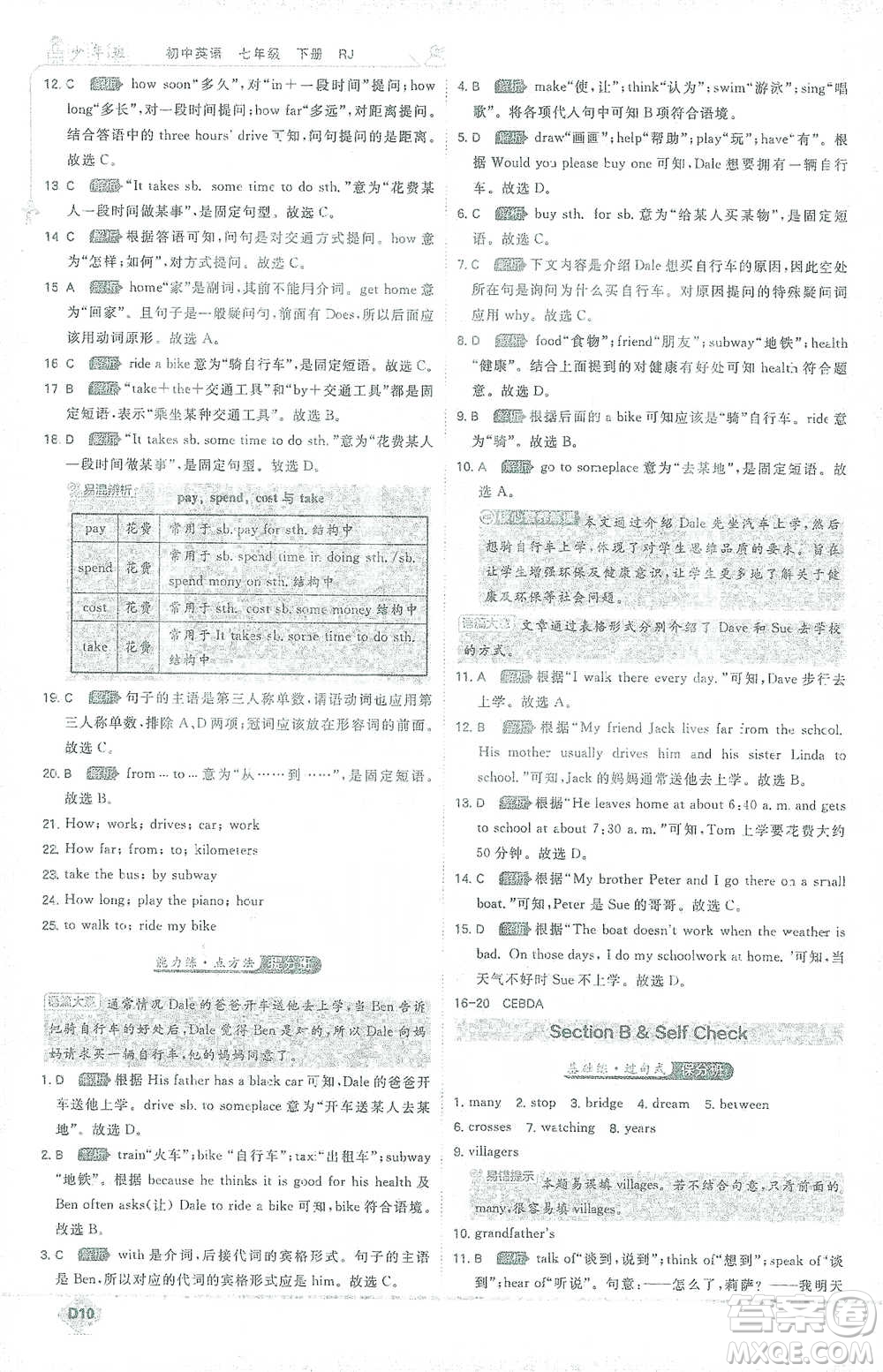 開明出版社2021少年班初中英語(yǔ)七年級(jí)下冊(cè)人教版參考答案