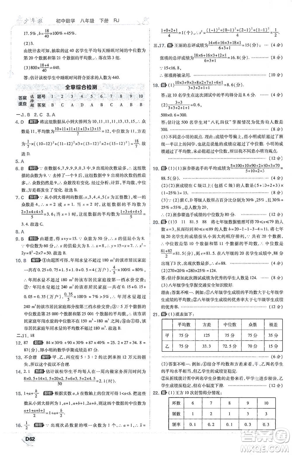 開(kāi)明出版社2021少年班初中數(shù)學(xué)八年級(jí)下冊(cè)人教版參考答案