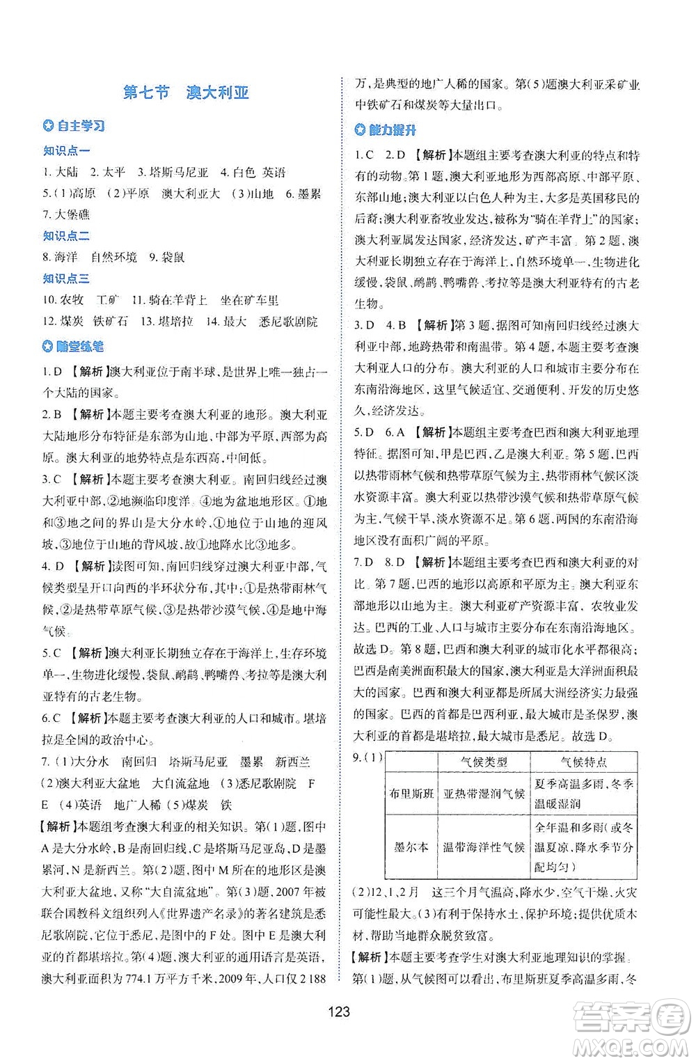 陜西人民教育出版社2021新課程學(xué)習(xí)與評(píng)價(jià)地理七年級(jí)下冊(cè)M版湘教版答案