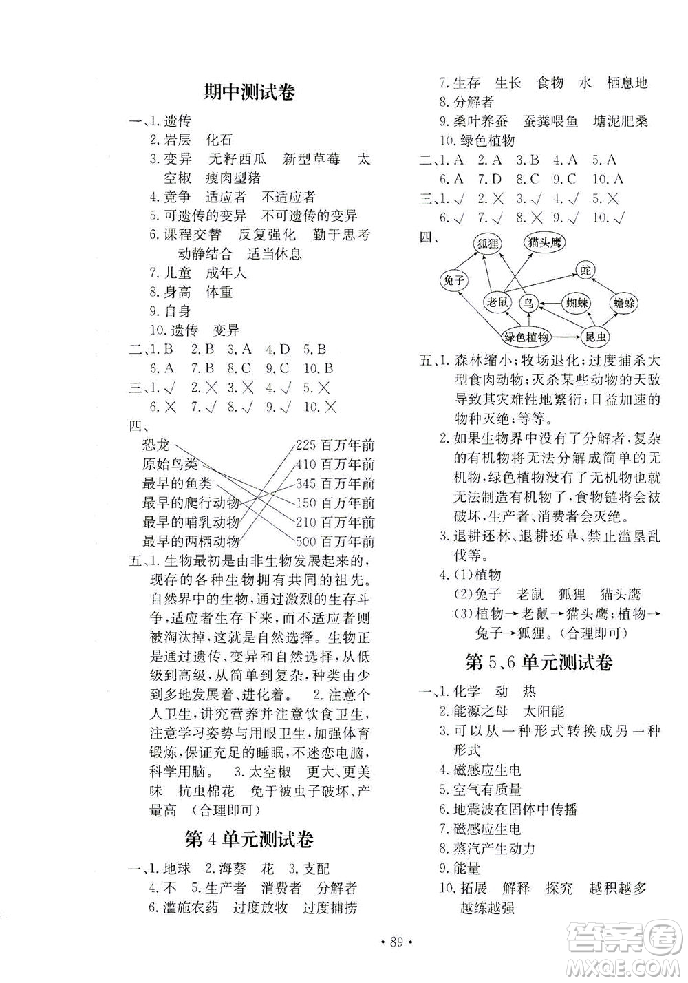 北京教育出版社2021新課堂同步訓(xùn)練科學(xué)六年級下冊江蘇版答案