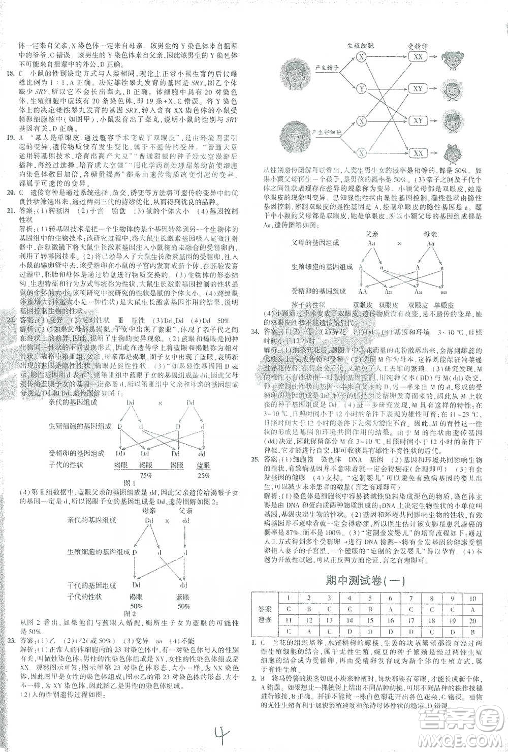 教育科學出版社2021年5年中考3年模擬初中試卷生物八年級下冊人教版參考答案