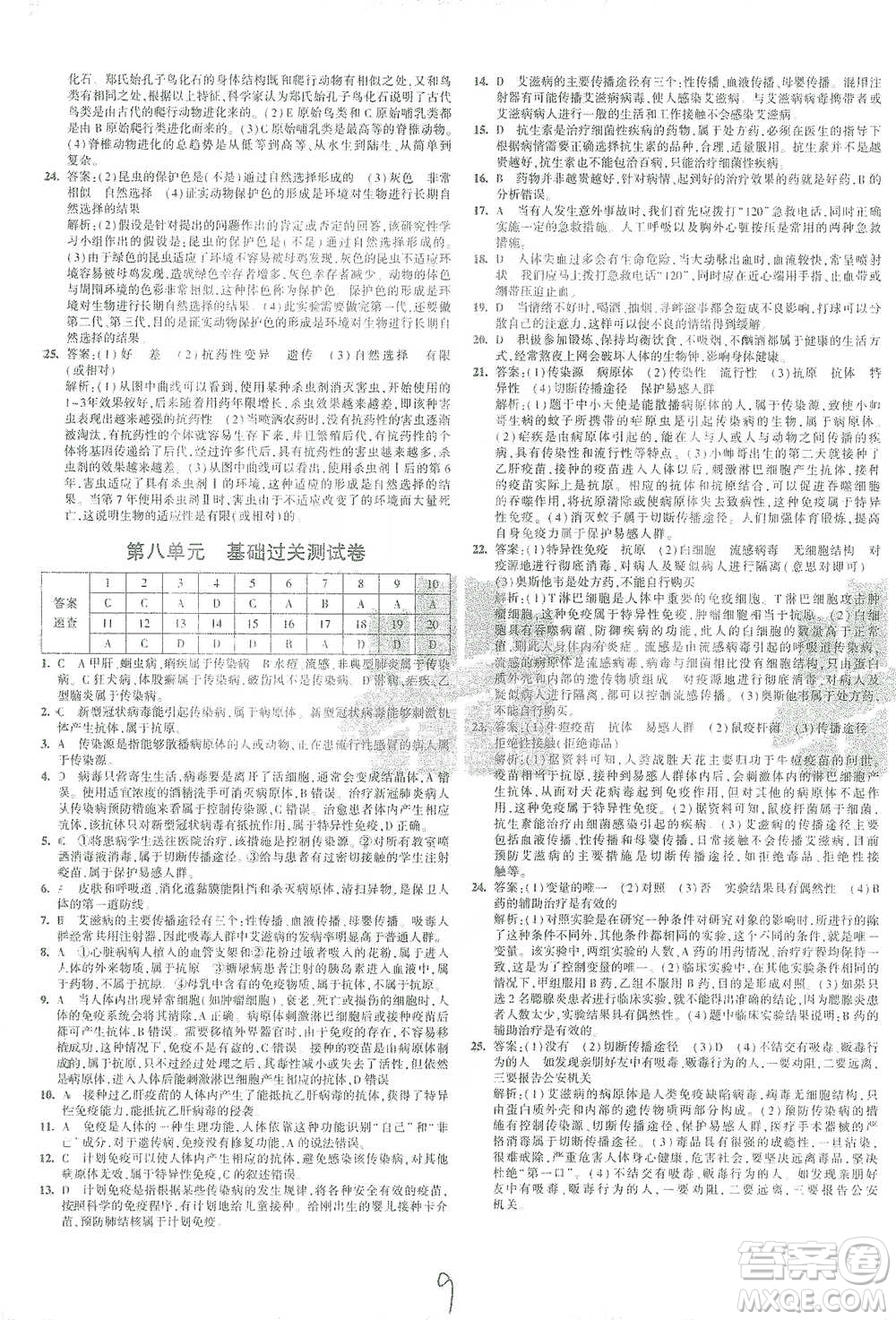 教育科學出版社2021年5年中考3年模擬初中試卷生物八年級下冊人教版參考答案