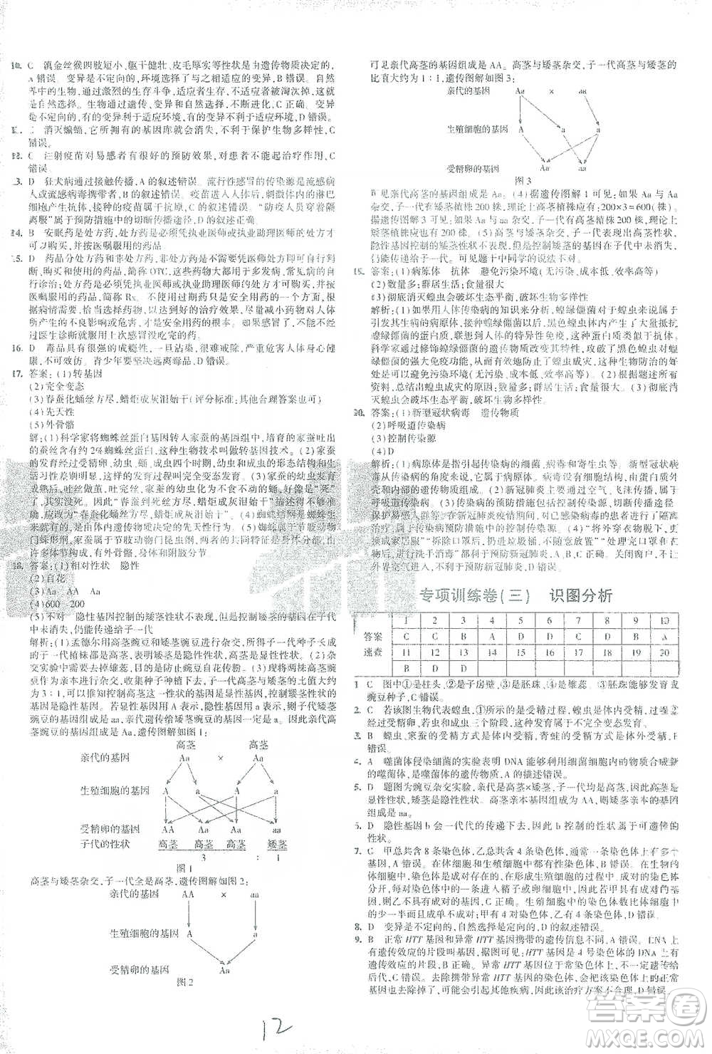 教育科學出版社2021年5年中考3年模擬初中試卷生物八年級下冊人教版參考答案