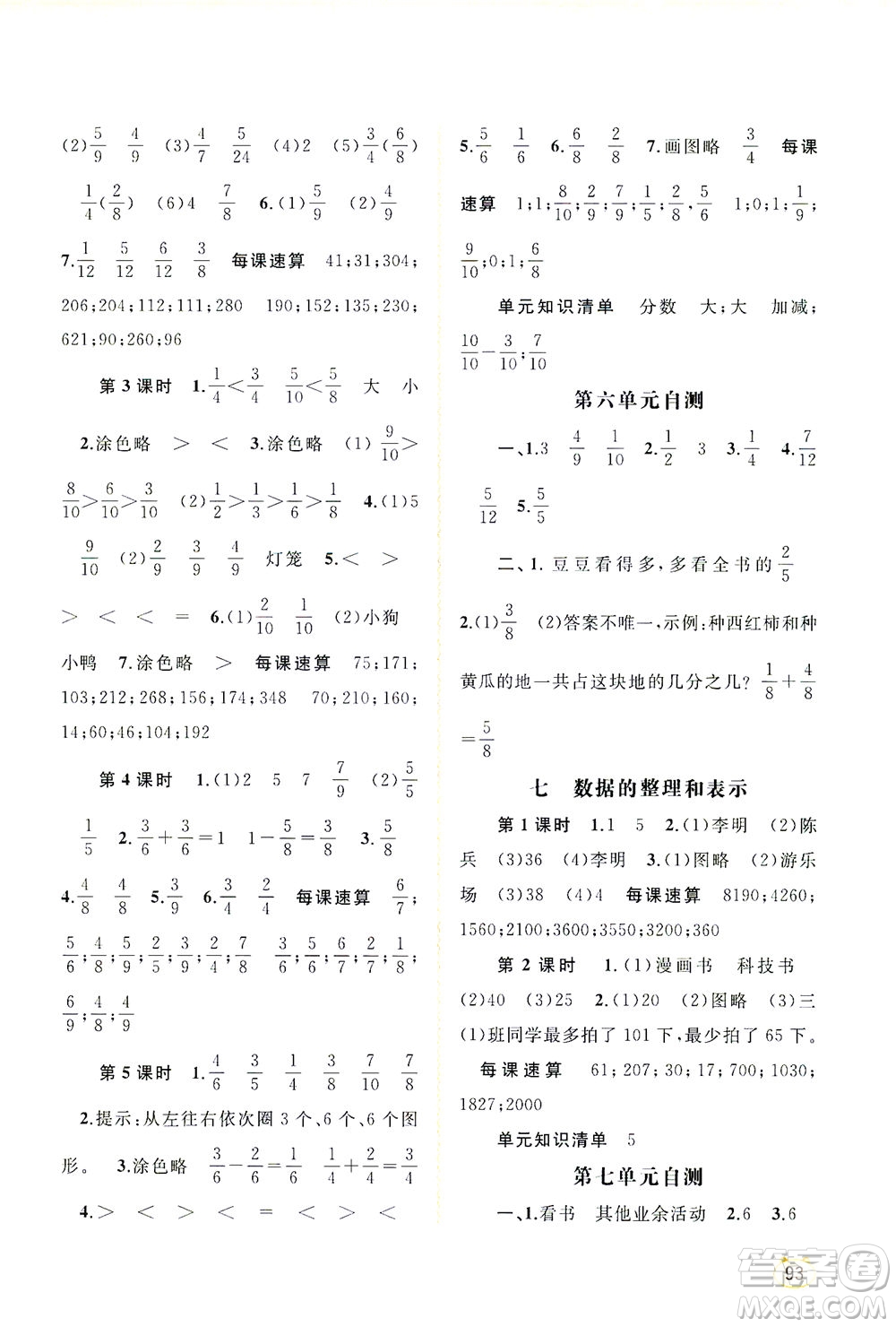 廣西教育出版社2021新課程學(xué)習(xí)與測評同步學(xué)習(xí)數(shù)學(xué)三年級下冊北師大版答案