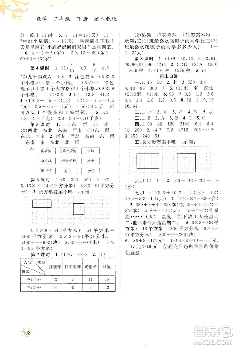 廣西教育出版社2021新課程學(xué)習(xí)與測評同步學(xué)習(xí)數(shù)學(xué)三年級下冊人教版答案