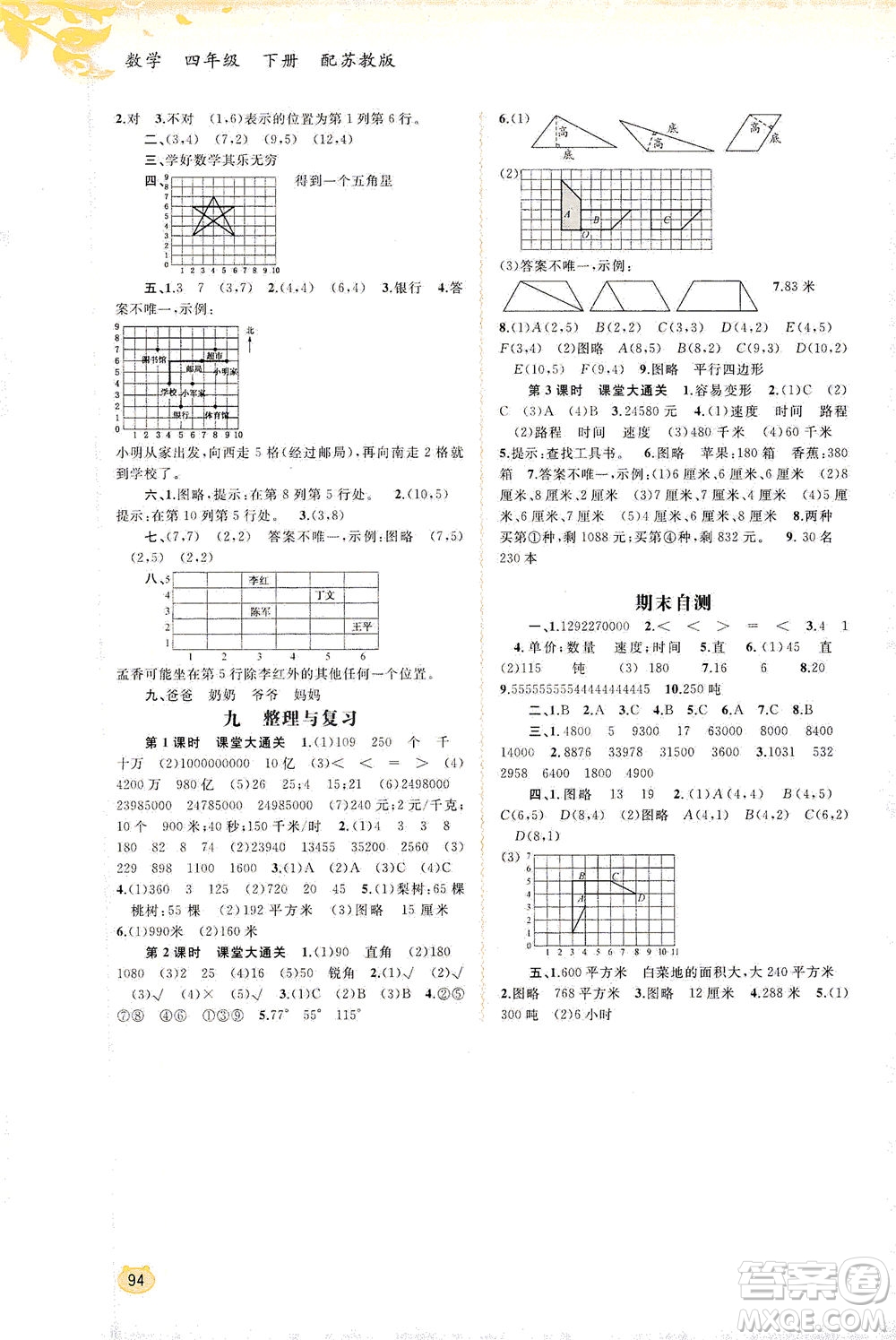 廣西教育出版社2021新課程學習與測評同步學習數(shù)學蘇年級下冊蘇教版答案