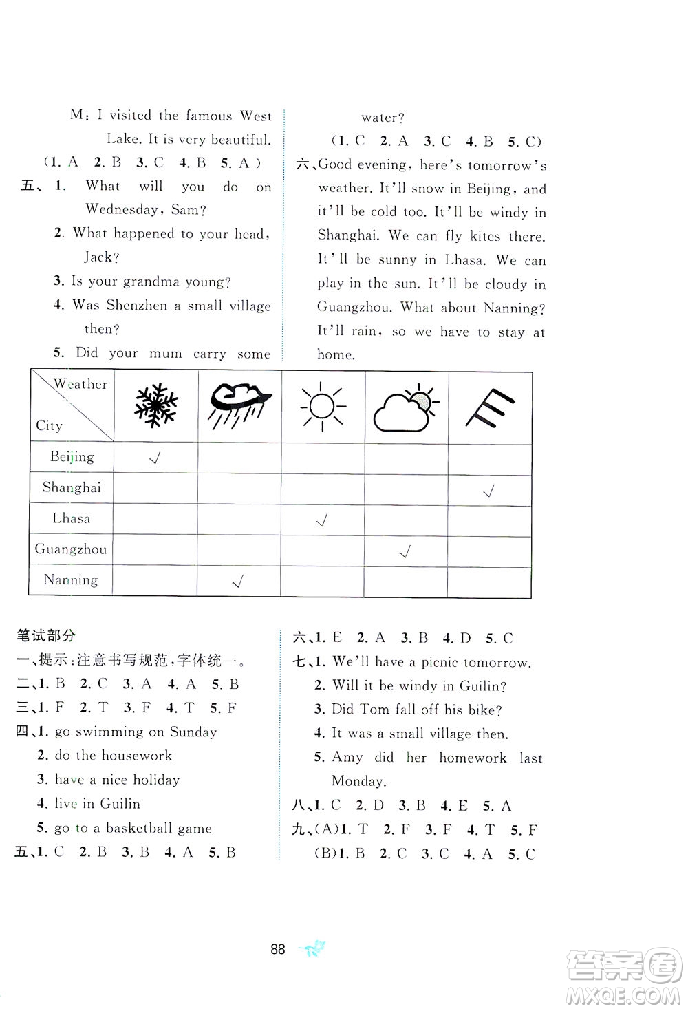 廣西教育出版社2021新課程學(xué)習(xí)與測(cè)評(píng)單元雙測(cè)英語四年級(jí)下冊(cè)B版外研版答案