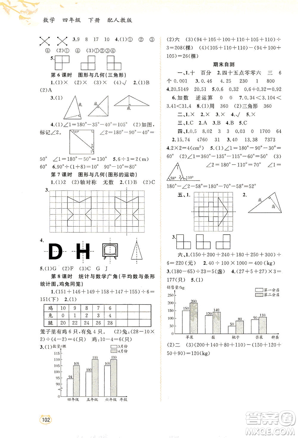 廣西教育出版社2021新課程學習與測評同步學習數(shù)學四年級下冊人教版答案