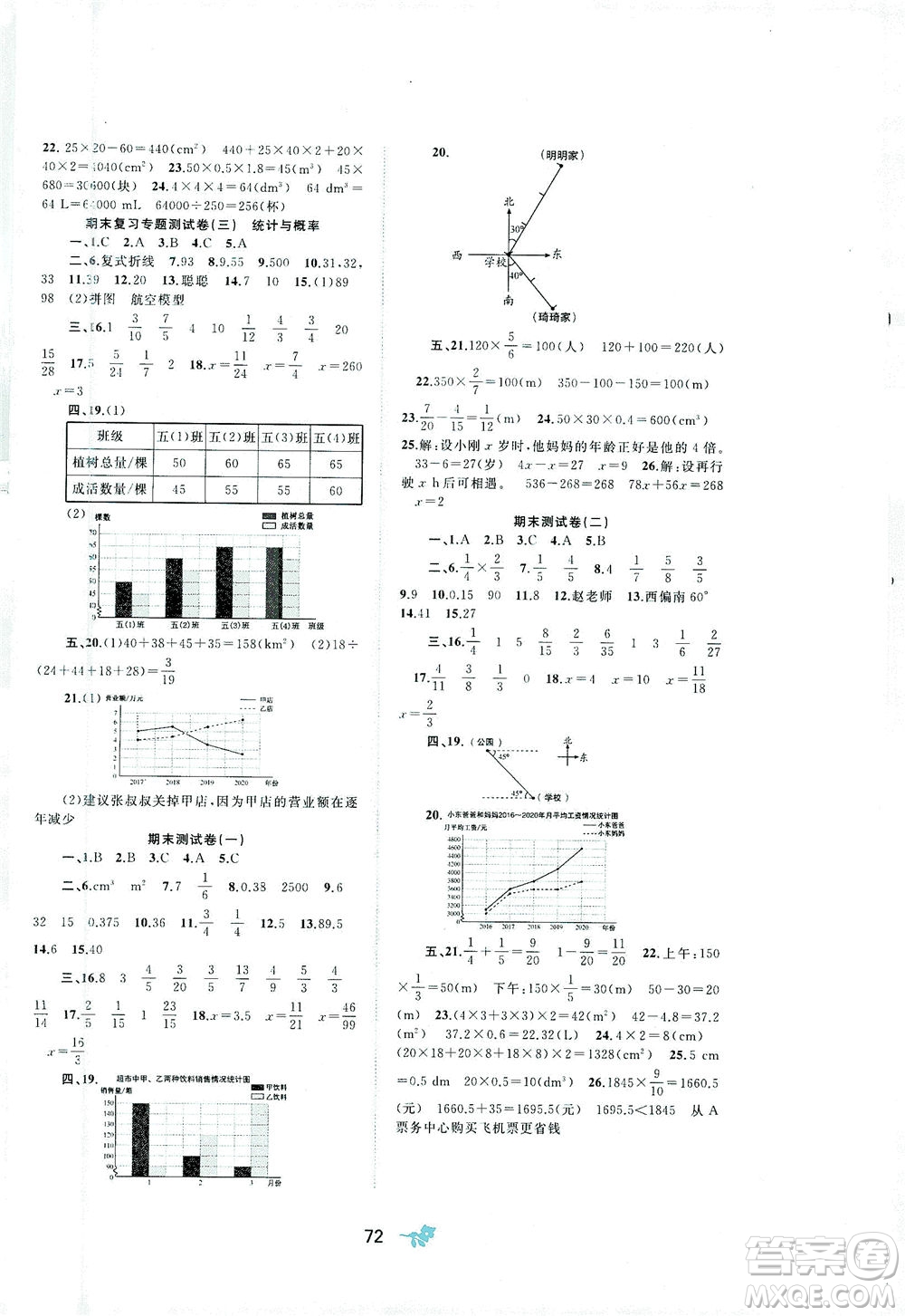 廣西教育出版社2021新課程學習與測評單元雙測數(shù)學五年級下冊D版北師大版答案