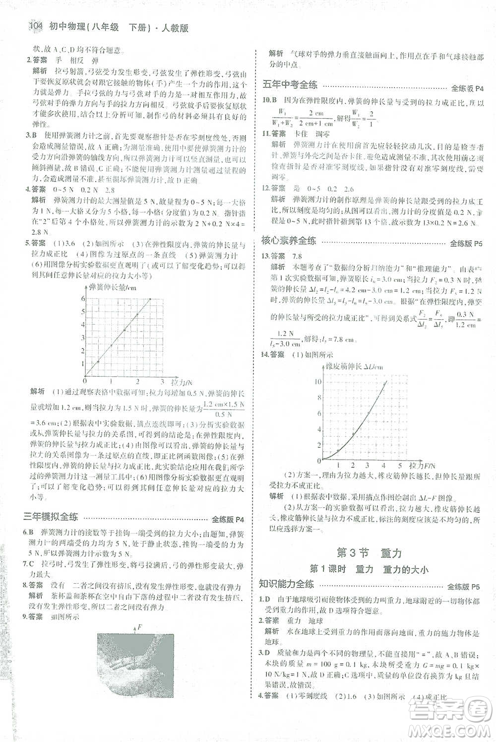 教育科學(xué)出版社2021年5年中考3年模擬初中物理八年級(jí)下冊(cè)人教版參考答案