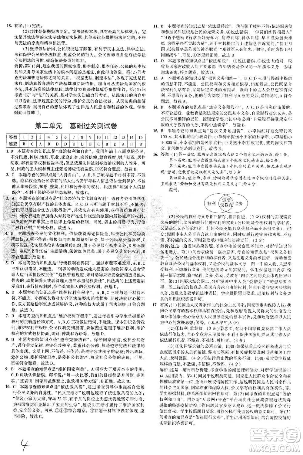 教育科學出版社2021年5年中考3年模擬初中試卷道德與法治八年級下冊人教版參考答案