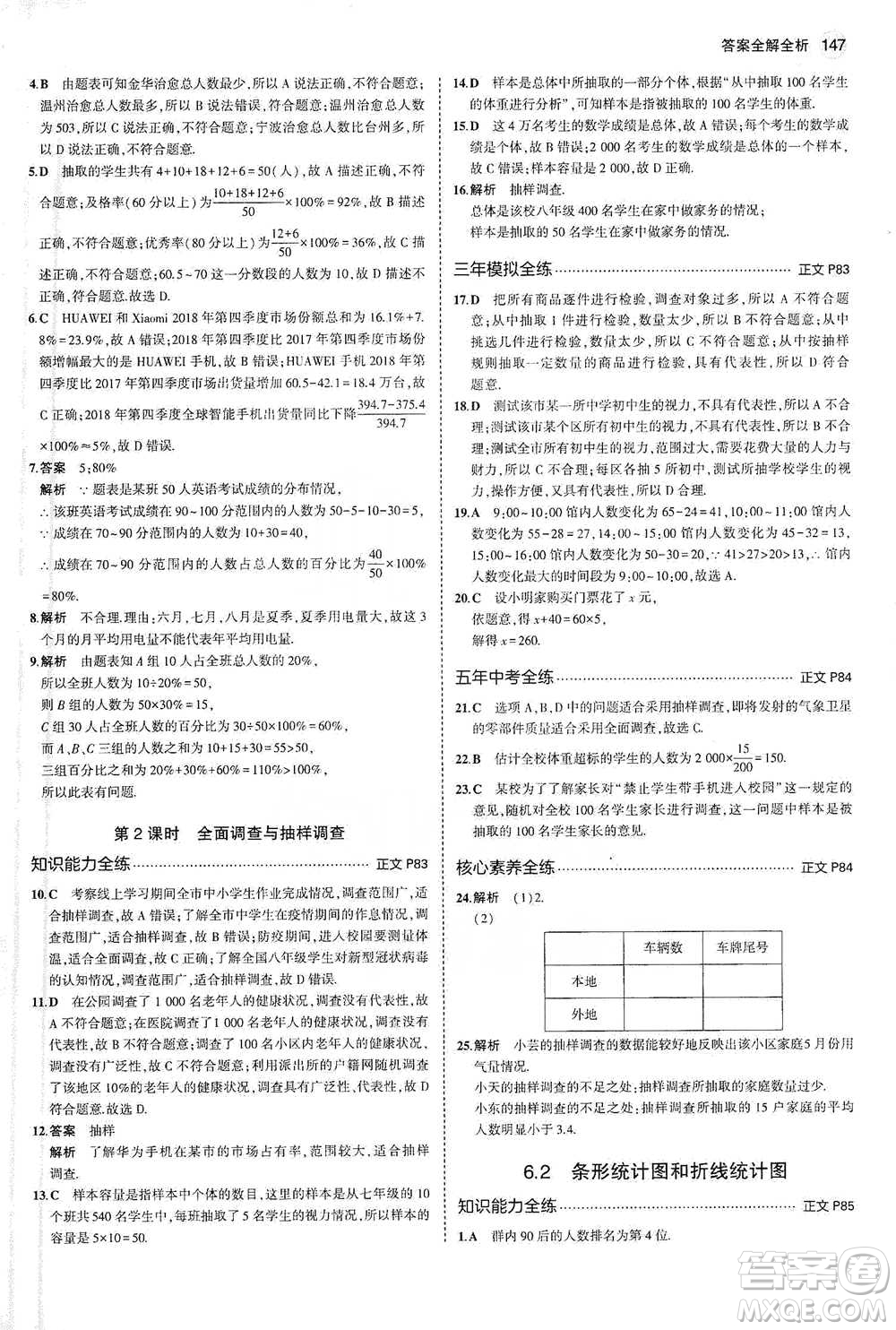 教育科學(xué)出版社2021年5年中考3年模擬初中數(shù)學(xué)七年級(jí)下冊(cè)浙教版參考答案