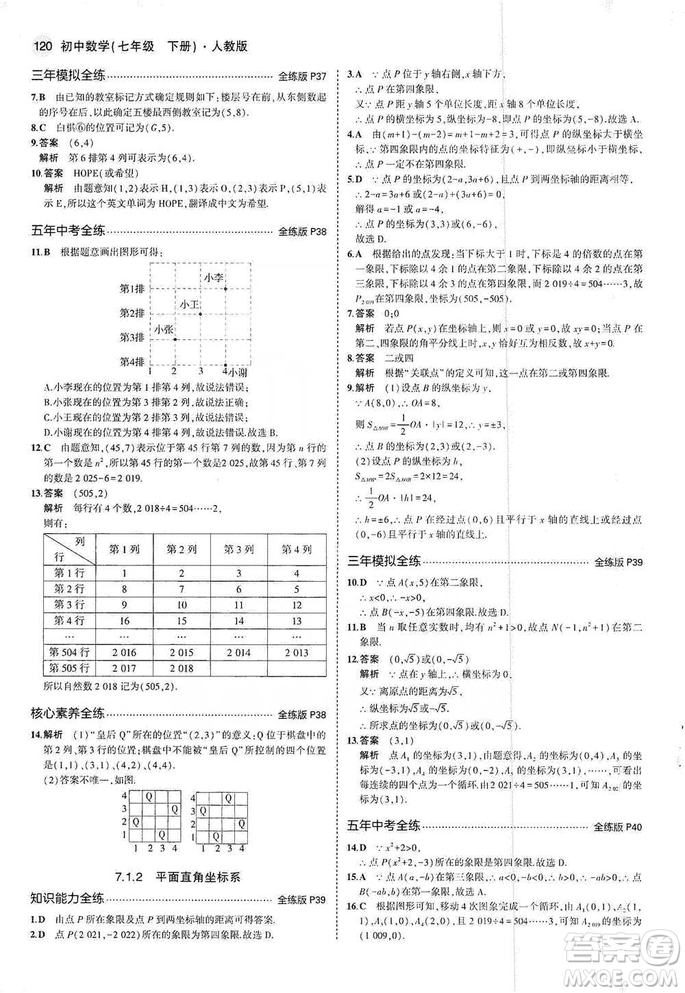 教育科學(xué)出版社2021年5年中考3年模擬初中數(shù)學(xué)七年級(jí)下冊(cè)人教版參考答案