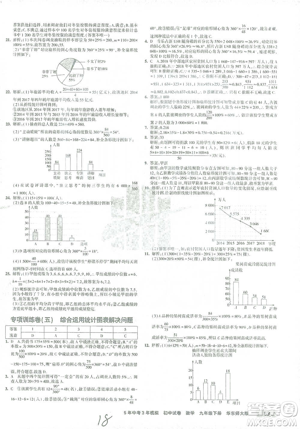 教育科學(xué)出版社2021年5年中考3年模擬初中試卷數(shù)學(xué)九年級(jí)下冊(cè)華東師大版參考答案