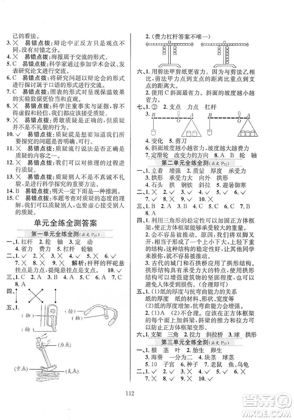 陜西人民教育出版社2021小學(xué)教材全練科學(xué)五年級(jí)下冊(cè)蘇教版參考答案