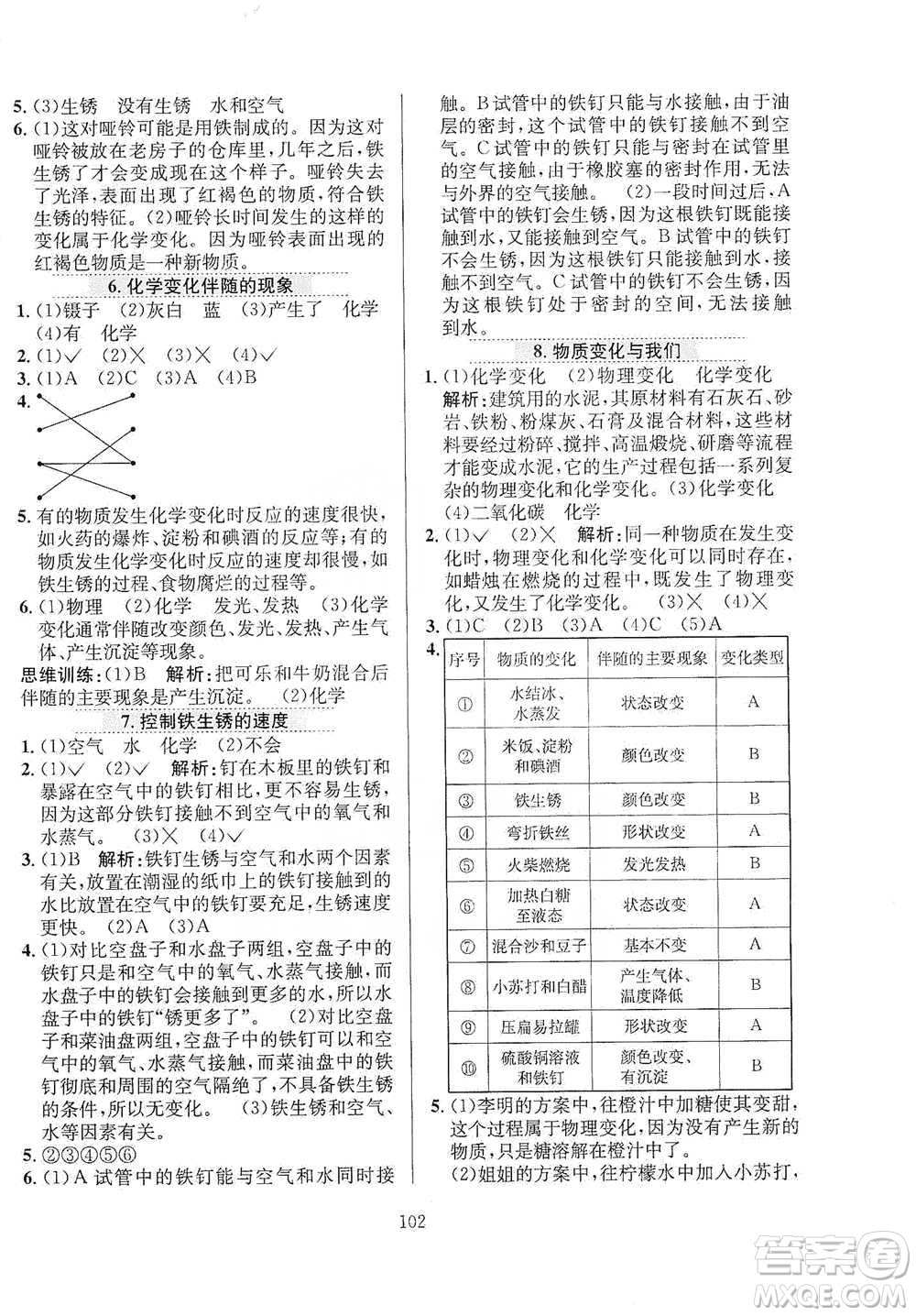 陜西人民教育出版社2021小學教材全練六年級下冊科學教科版參考答案