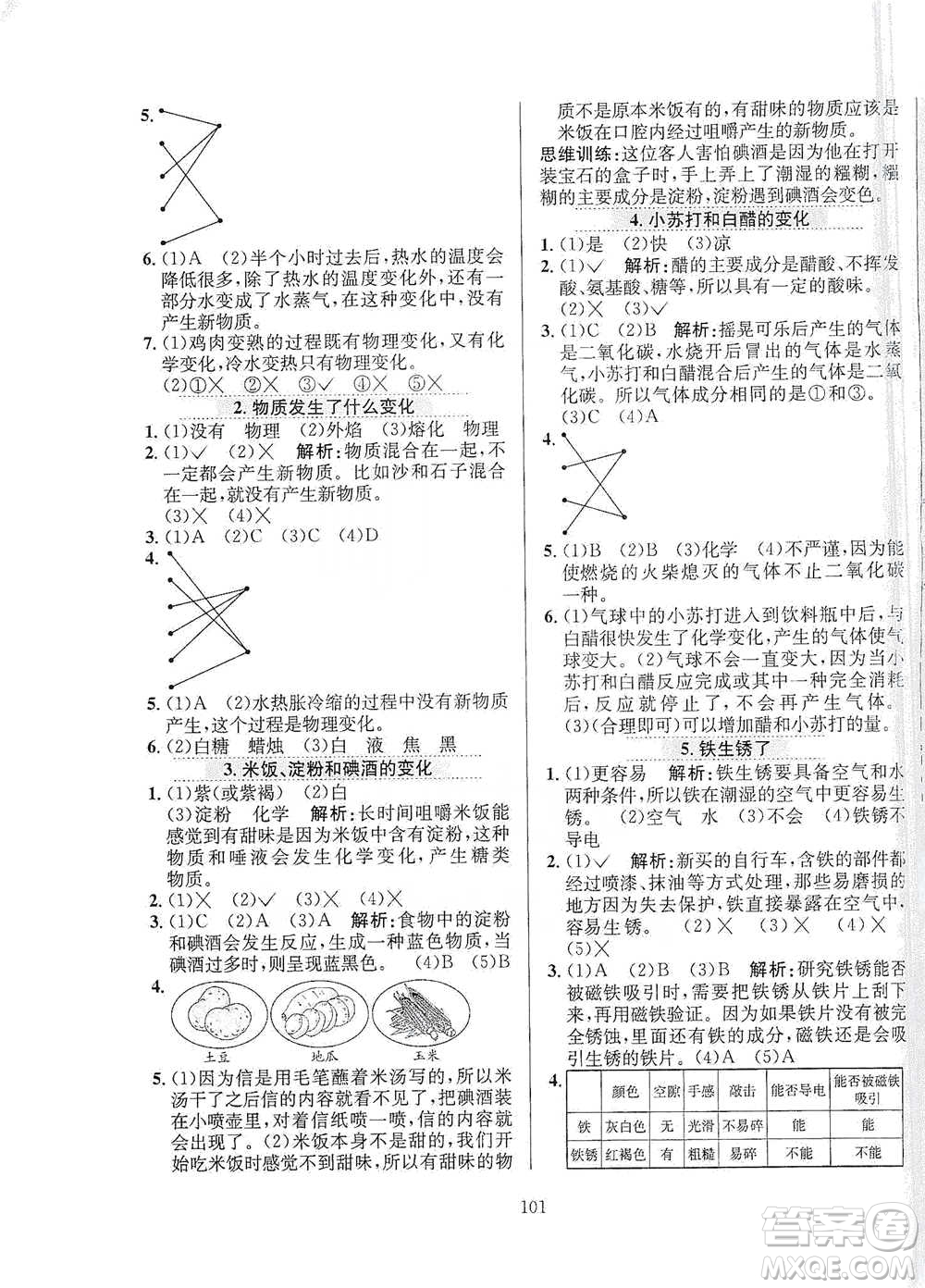 陜西人民教育出版社2021小學教材全練六年級下冊科學教科版參考答案