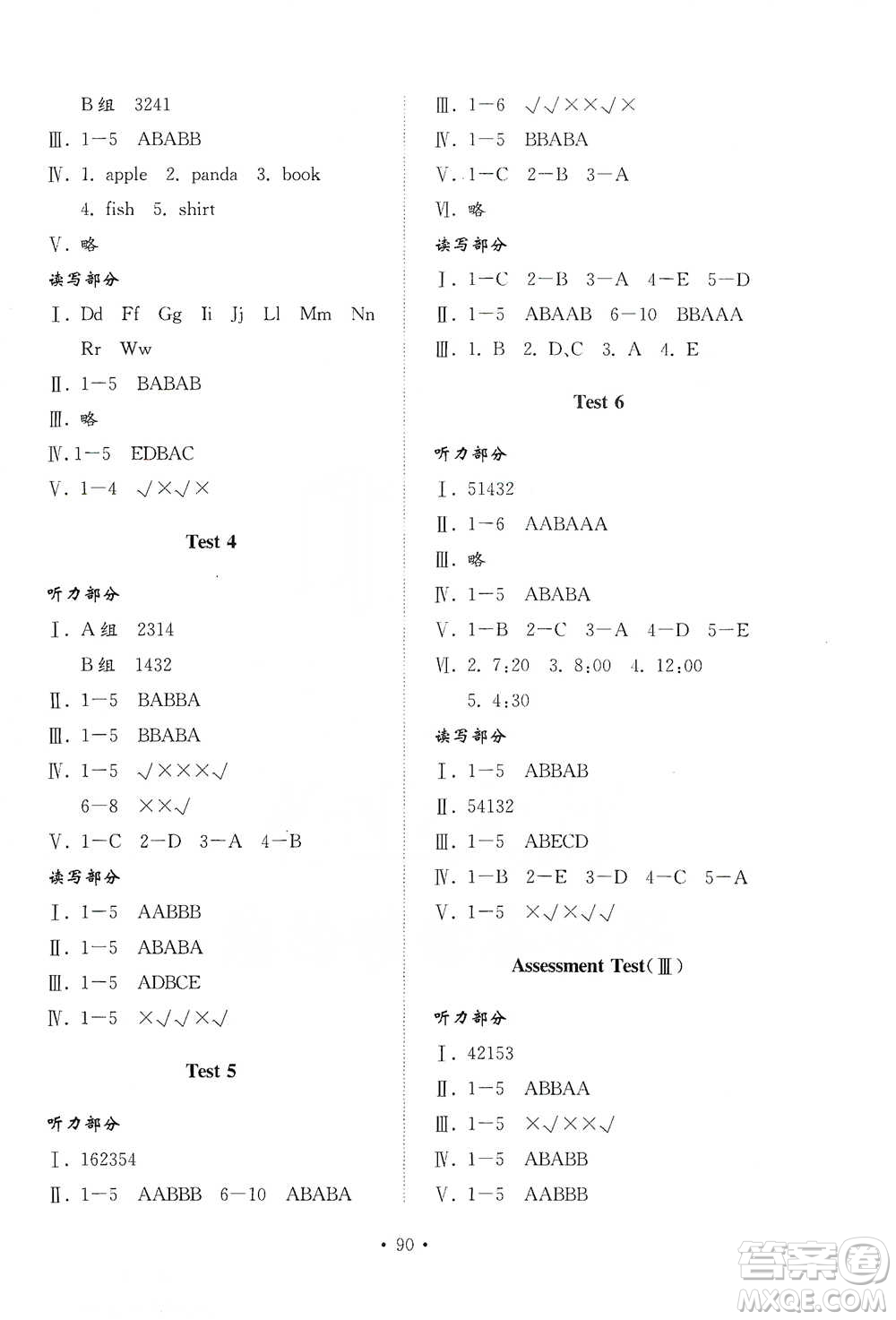 山東教育出版社2021小學(xué)同步練習(xí)冊(cè)配套檢測(cè)卷英語三年級(jí)下冊(cè)魯科版參考答案