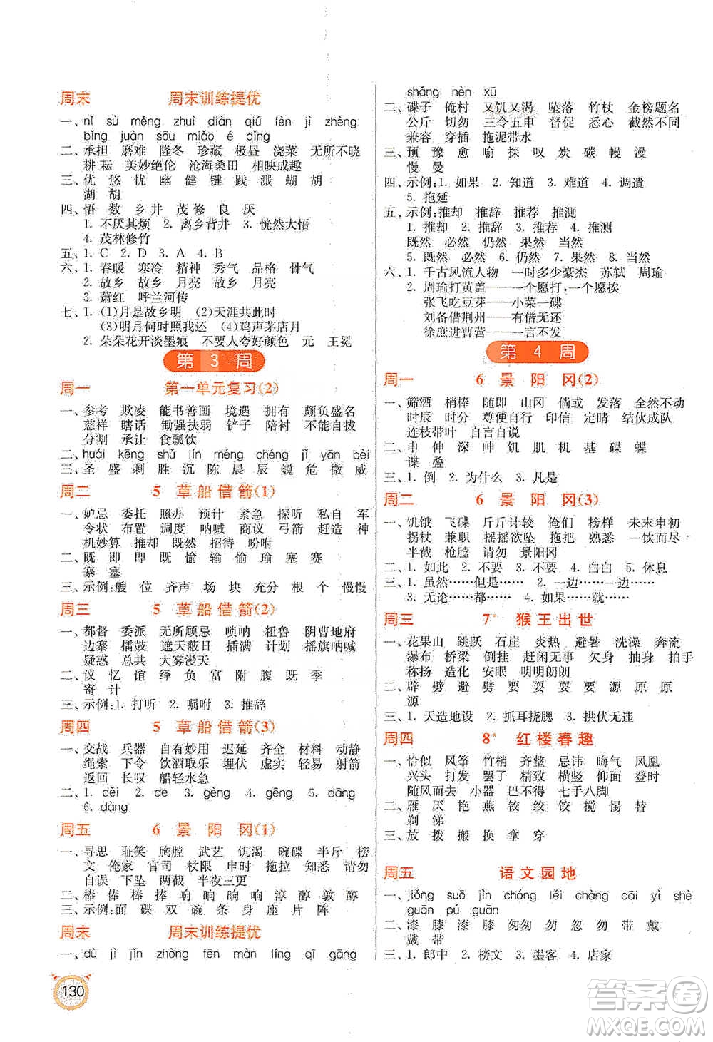 江蘇人民出版社2021小學語文默寫高手五年級下冊人教版參考答案