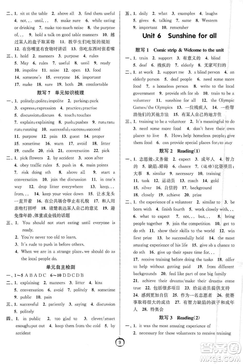 江蘇人民出版社2021初中英語(yǔ)默寫(xiě)高手八年級(jí)下冊(cè)譯林版參考答案