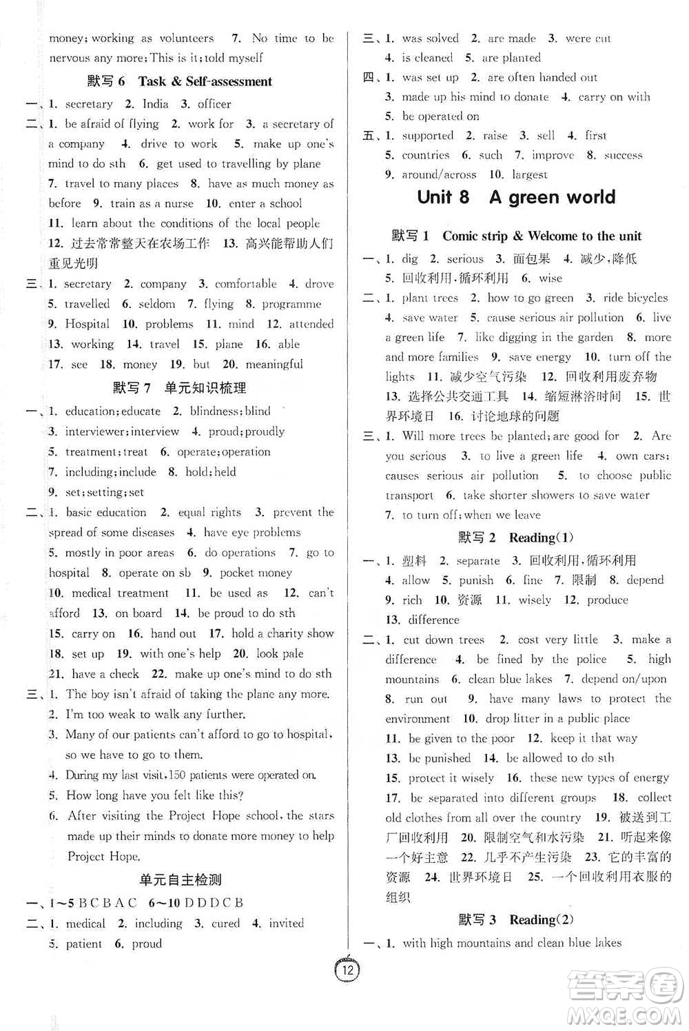 江蘇人民出版社2021初中英語(yǔ)默寫(xiě)高手八年級(jí)下冊(cè)譯林版參考答案