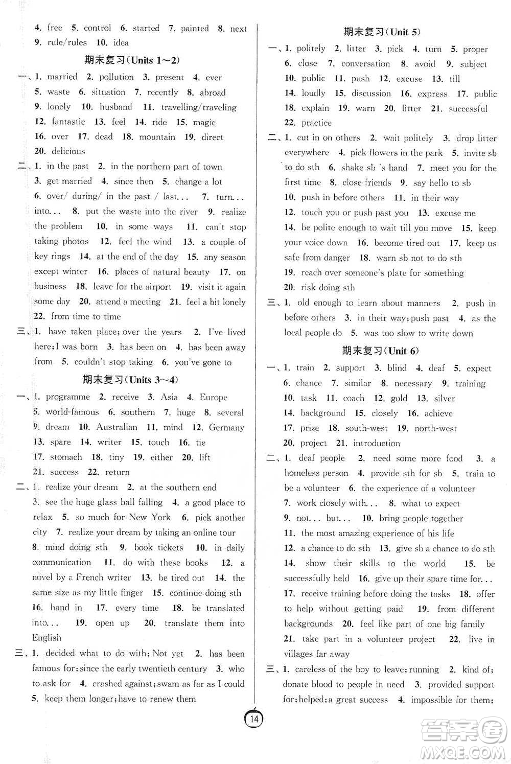 江蘇人民出版社2021初中英語(yǔ)默寫(xiě)高手八年級(jí)下冊(cè)譯林版參考答案