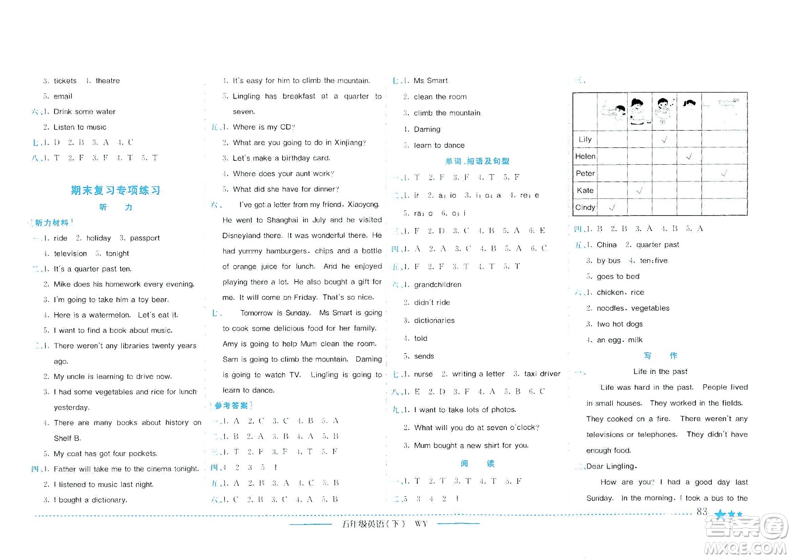 龍門書局2021黃岡小狀元作業(yè)本五年級英語下WY外研版答案