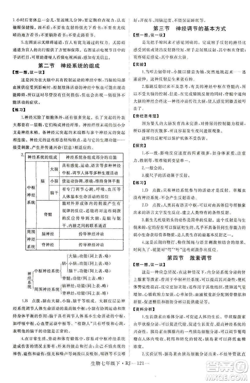 寧夏人民教育出版社2021學練優(yōu)生物七年級下冊人教版答案