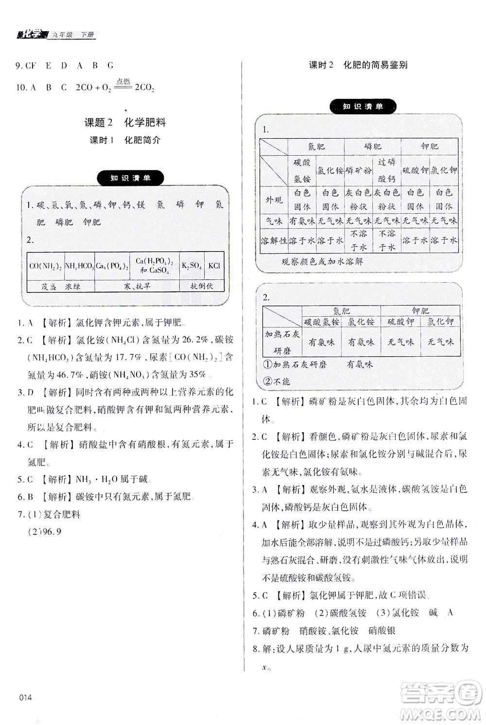 天津教育出版社2021學(xué)習(xí)質(zhì)量監(jiān)測九年級化學(xué)下冊人教版答案