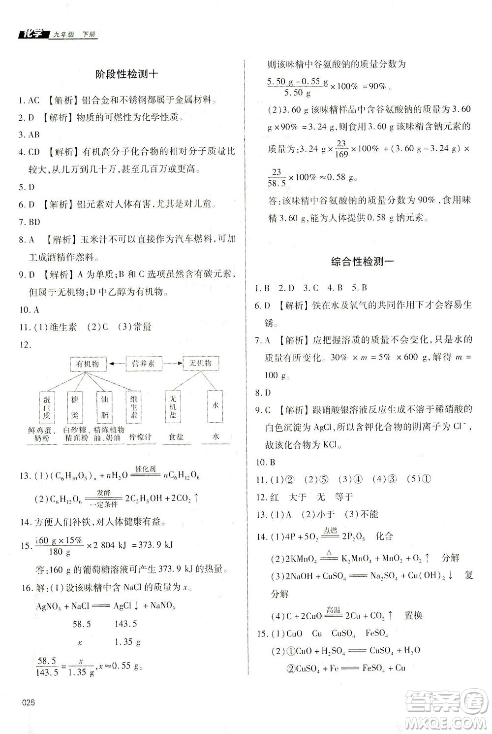 天津教育出版社2021學(xué)習(xí)質(zhì)量監(jiān)測九年級化學(xué)下冊人教版答案