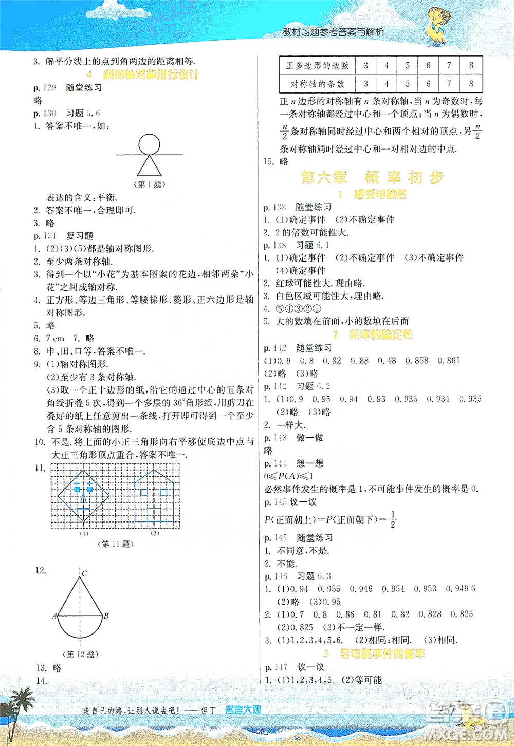 江蘇人民出版社2021春雨教育實(shí)驗(yàn)班提優(yōu)課堂七年級(jí)下冊(cè)數(shù)學(xué)北師大版參考答案