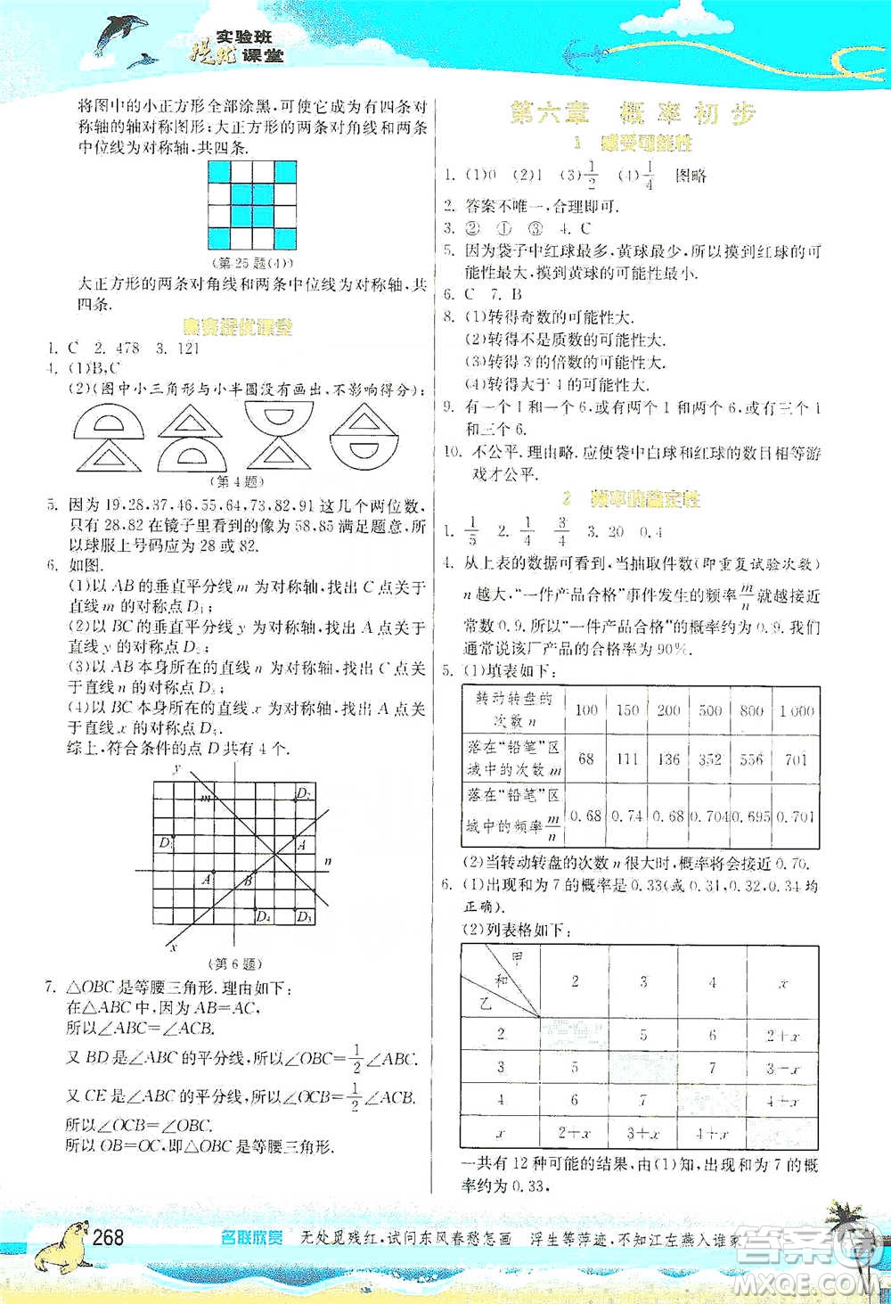 江蘇人民出版社2021春雨教育實(shí)驗(yàn)班提優(yōu)課堂七年級(jí)下冊(cè)數(shù)學(xué)北師大版參考答案