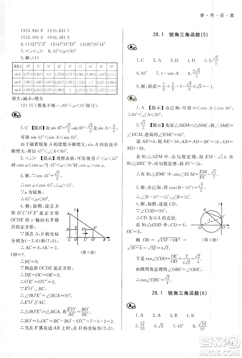 天津教育出版社2021學(xué)習(xí)質(zhì)量監(jiān)測九年級數(shù)學(xué)下冊人教版答案