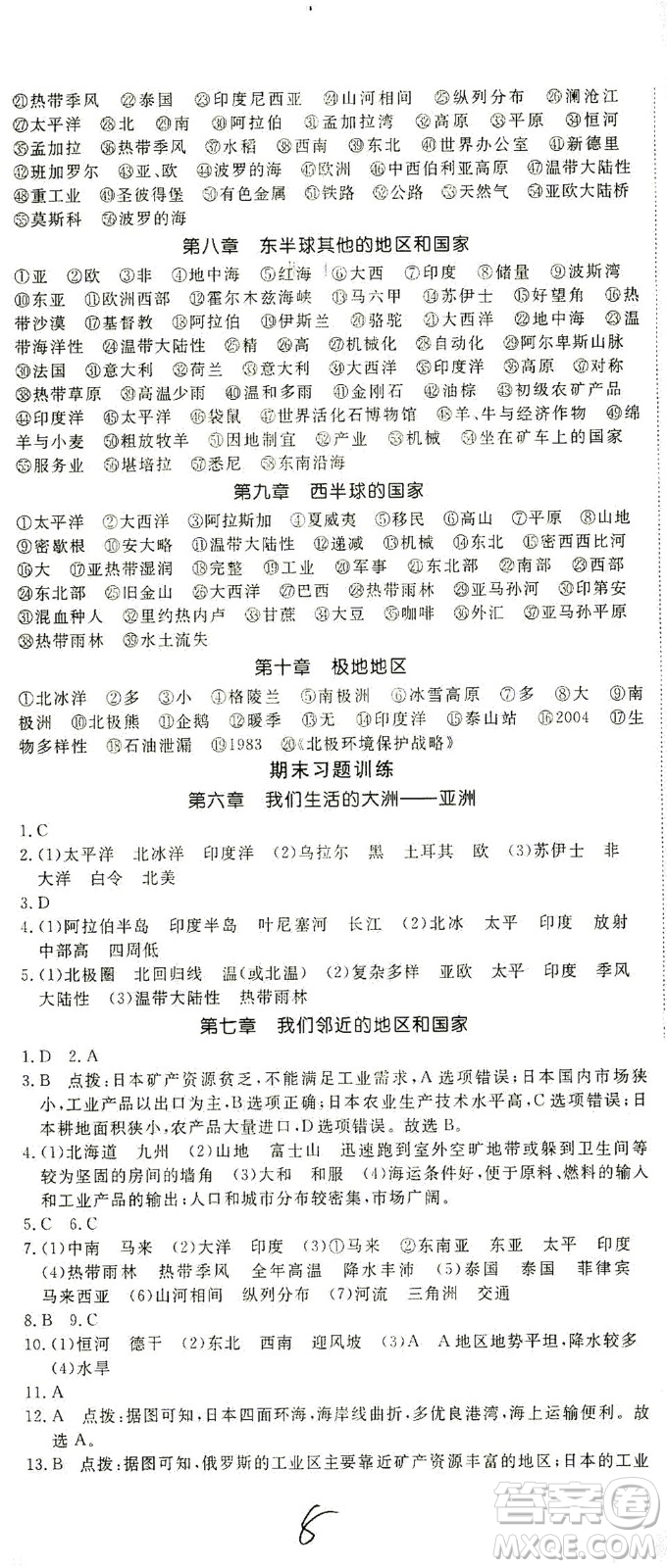 武漢出版社2021學(xué)練優(yōu)科學(xué)思維訓(xùn)練法地理七年級(jí)下冊(cè)RJ人教版答案