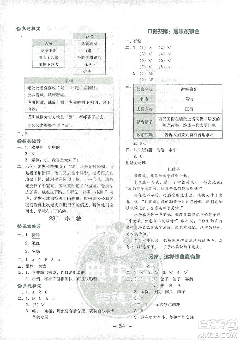 吉林教育出版社2021典中點三年級下冊語文人教版參考答案