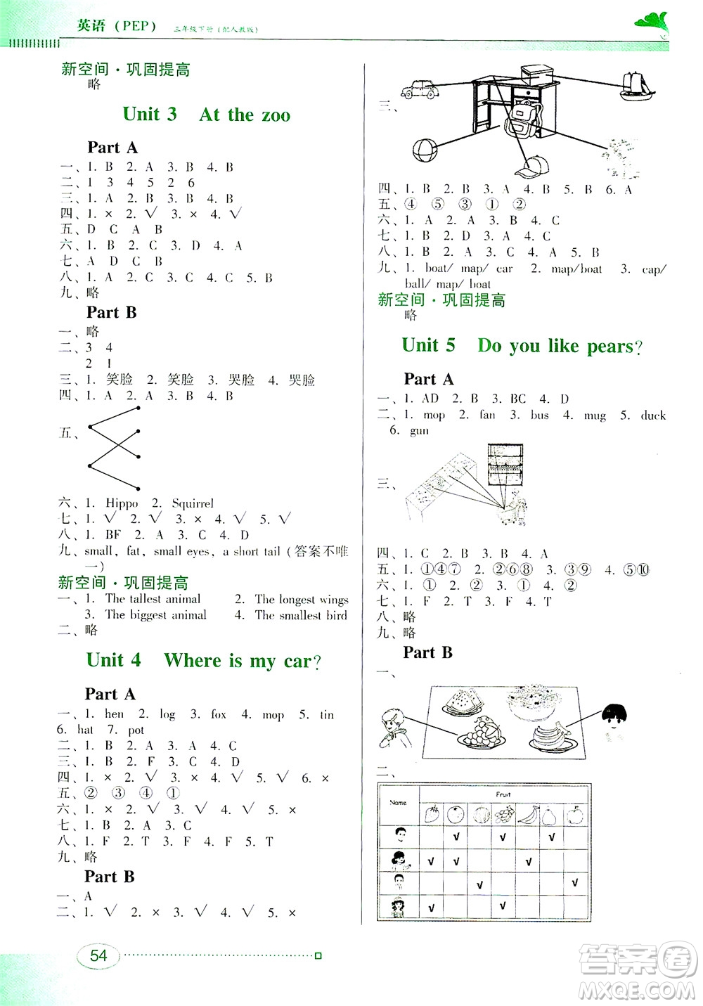 廣東教育出版社2021南方新課堂金牌學案英語三年級下冊PEP人教版答案