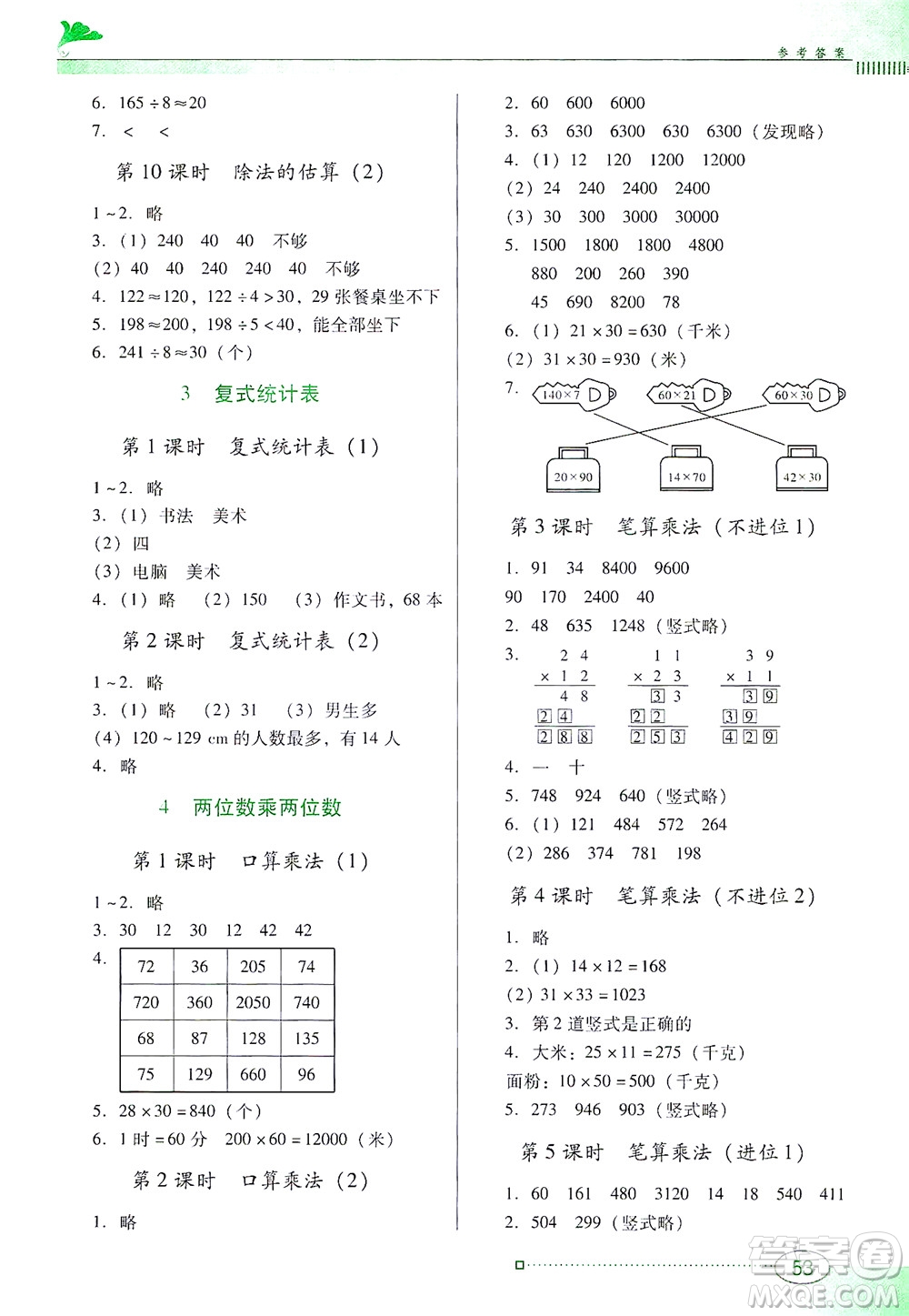 廣東教育出版社2021南方新課堂金牌學(xué)案數(shù)學(xué)三年級(jí)下冊(cè)人教版答案