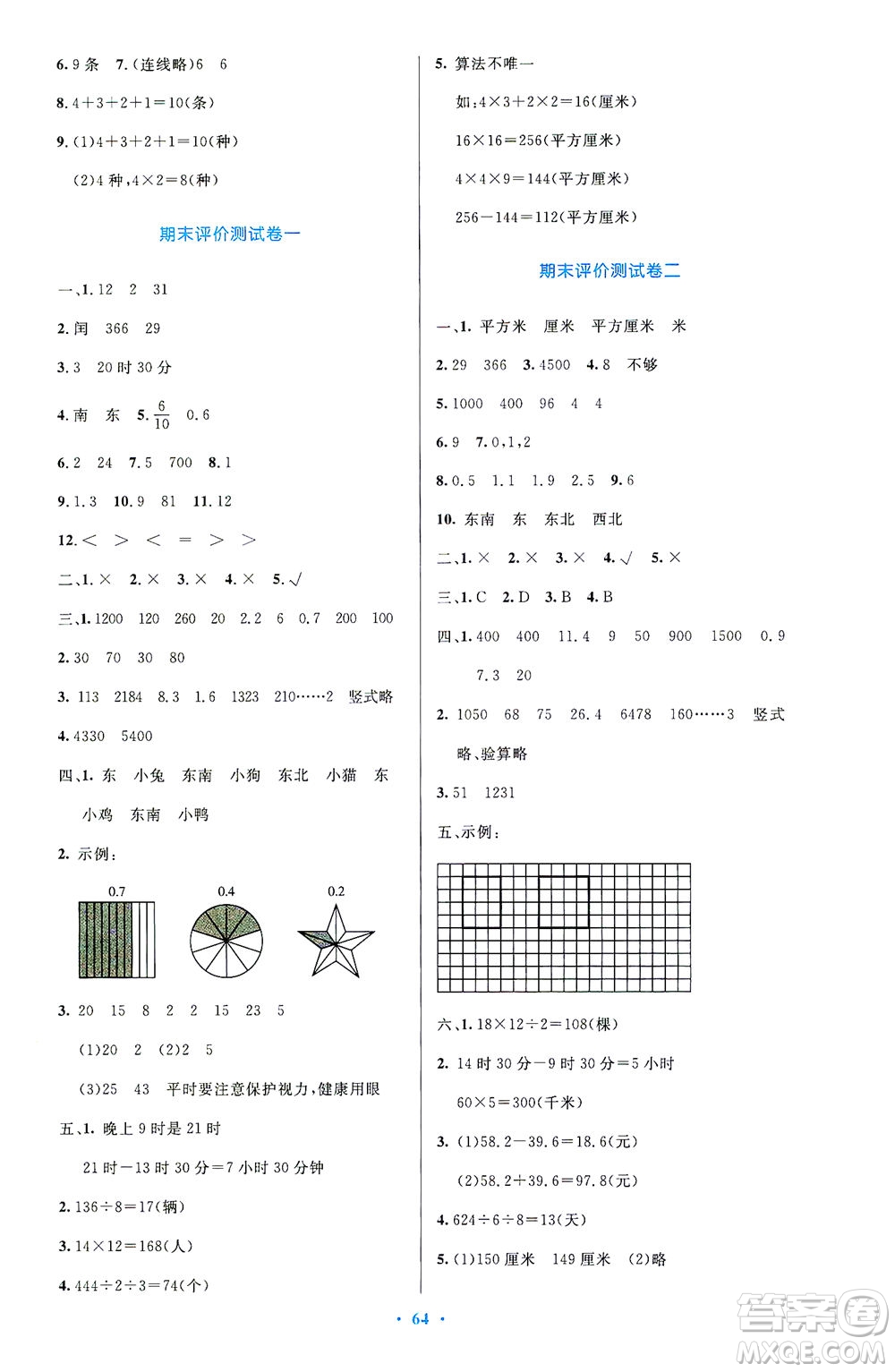 人民教育出版社2021小學(xué)同步測控優(yōu)化設(shè)計三年級數(shù)學(xué)下冊人教版答案