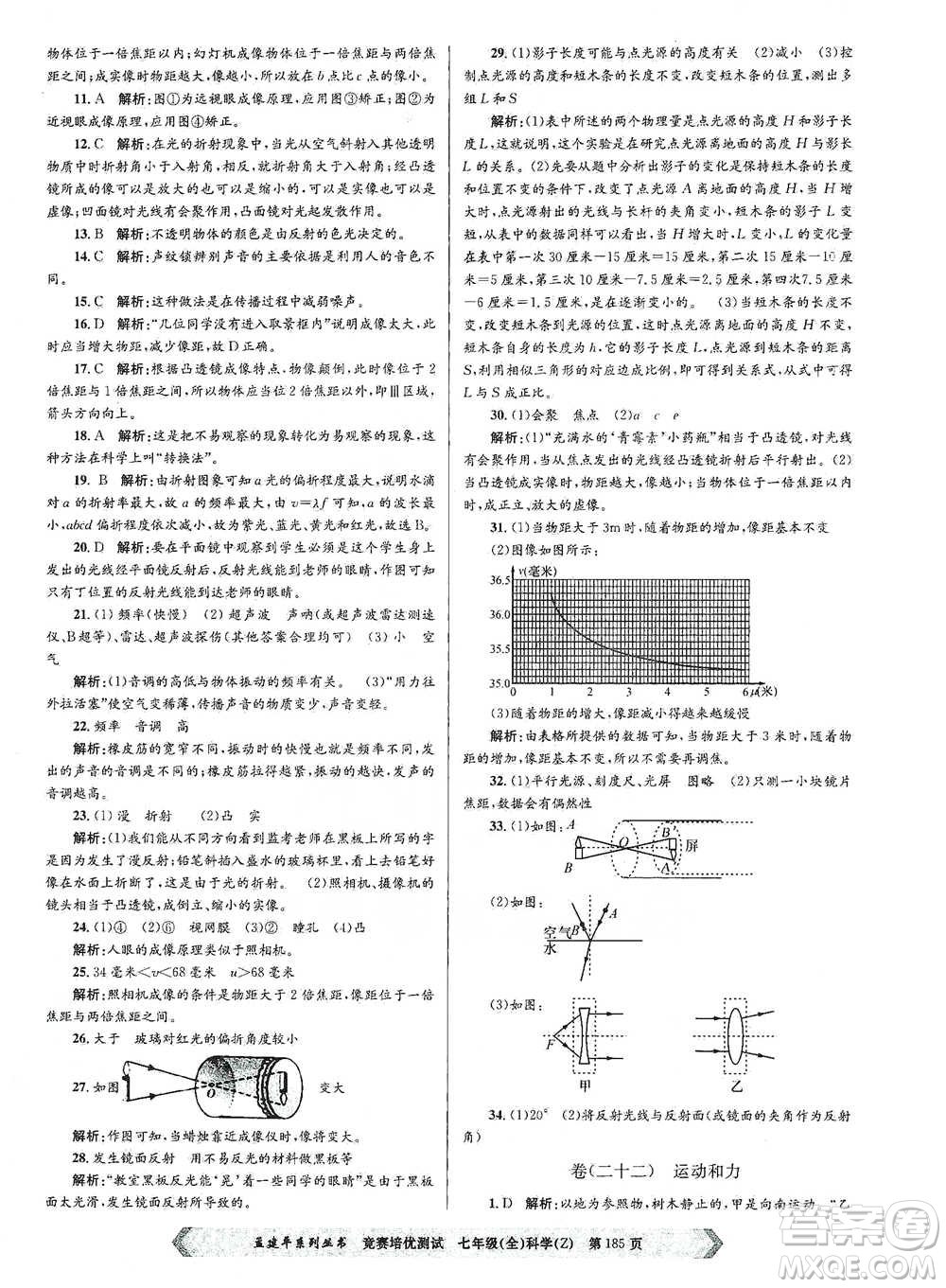 浙江工商大學(xué)出版社2021競(jìng)賽培優(yōu)測(cè)試七年級(jí)全一冊(cè)科學(xué)參考答案