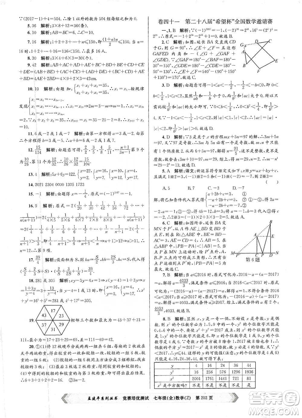 浙江工商大學(xué)出版社2021競(jìng)賽培優(yōu)測(cè)試七年級(jí)全一冊(cè)數(shù)學(xué)參考答案