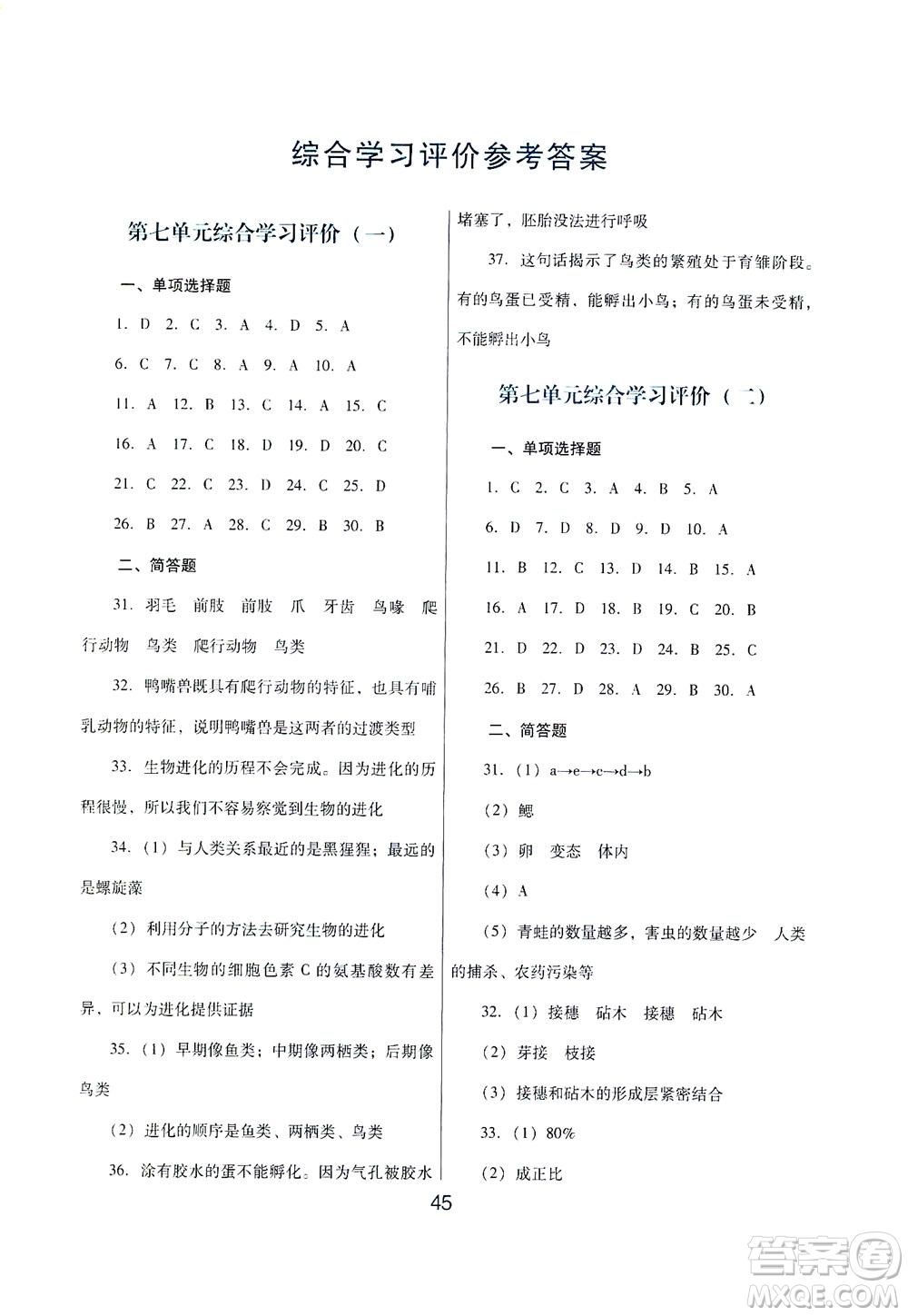 廣東教育出版社2021南方新課堂金牌學(xué)案生物學(xué)八年級下冊人教版答案